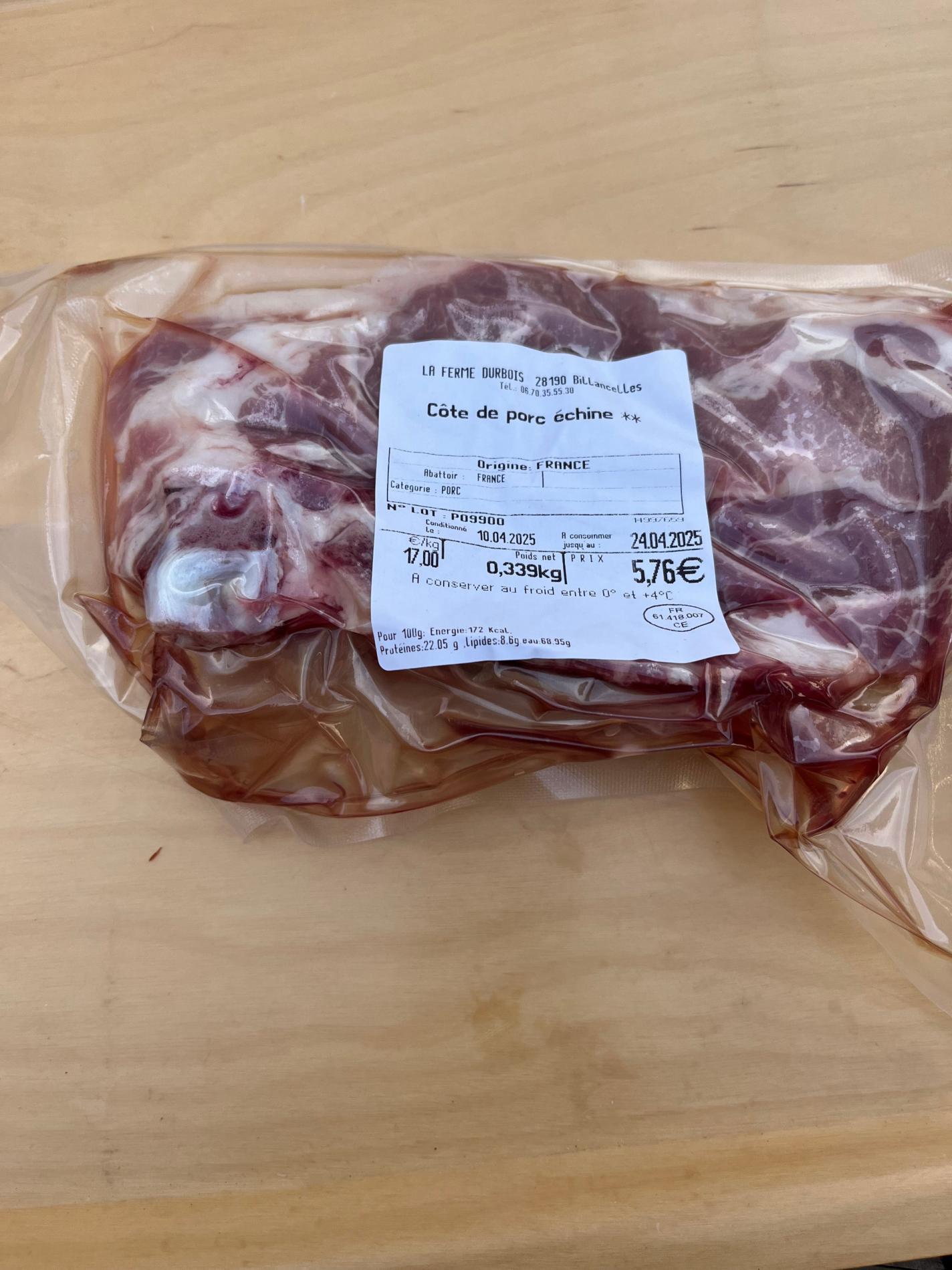 COTE DE PORC ECHINE